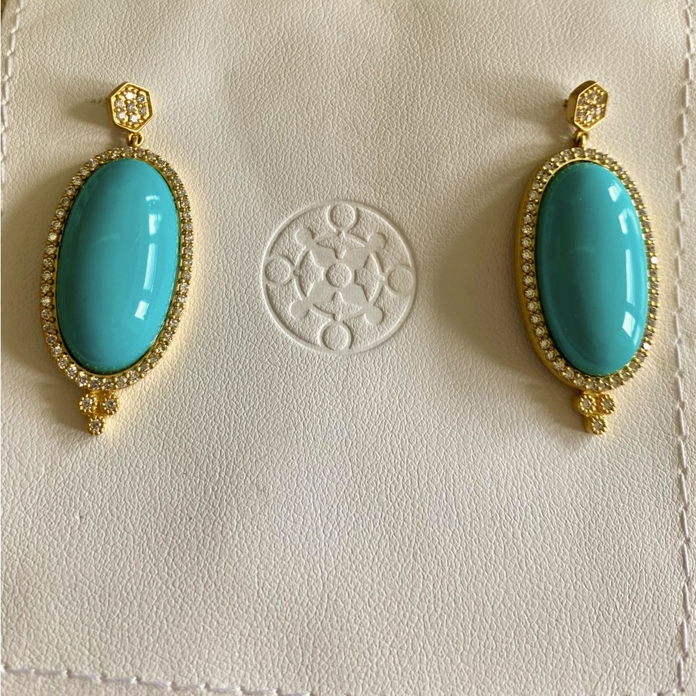 Blue and Gold Statement Earrings with Ornate Design